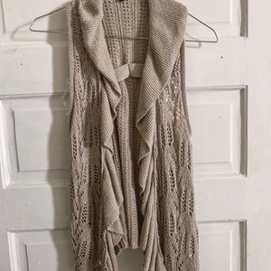 Crocheted sleeveless tan shrug